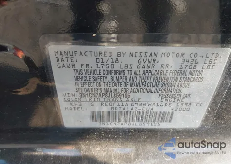 2018 Nissan Versa S/S Plus/Sv/Sl z USA, uszkodzony, nr VIN 3N1CN7AP8JL859105